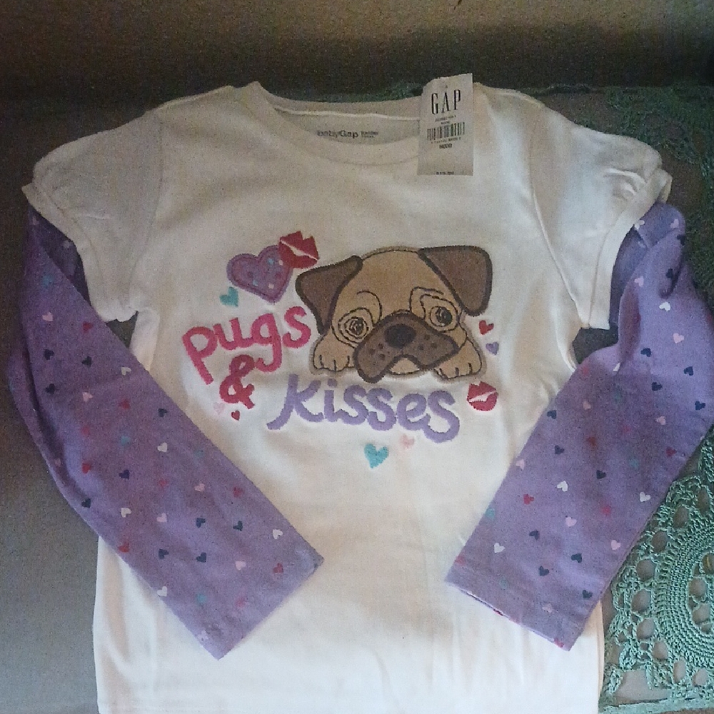 GAP Kids White and Purple 'Pugs & Kisses' Long Sleeve Shirt 5T
